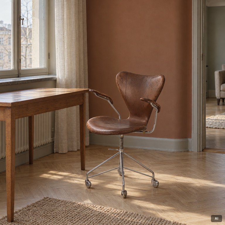 Arne Jacobsen, skrivbordsstol, "Sjuan", Fritz Hansen, Danmark, 1969-tal.