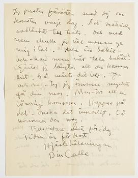 LETTERS, 2, from Carl and Ruth Kylberg in Stockholm to GAN (Gösta Adrian-Nilsson) in Lund. Undated.