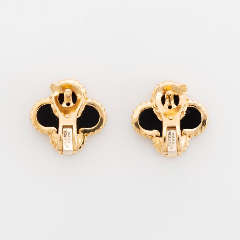 A pair of Van Cleef & Arpels "Alhambra" earrings in 18K gold and onyx.