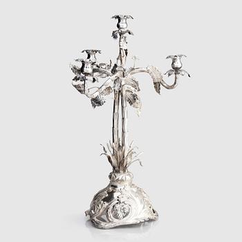 284. A Swedish 19th century silver candelabra, mark of Pehr Fredrik Palmgren, Stockholm 1862.