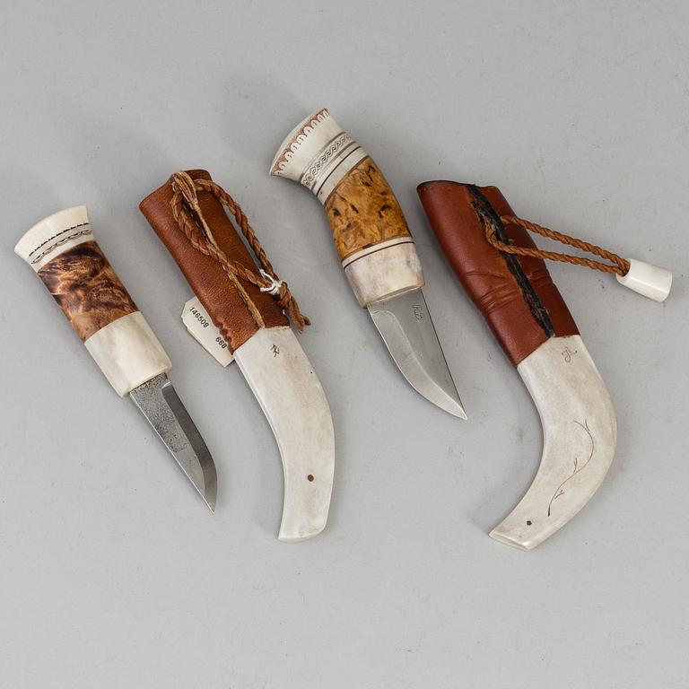 Two Sami reindeer horn knives, one Per-Erik Nilsson, one signed JL.