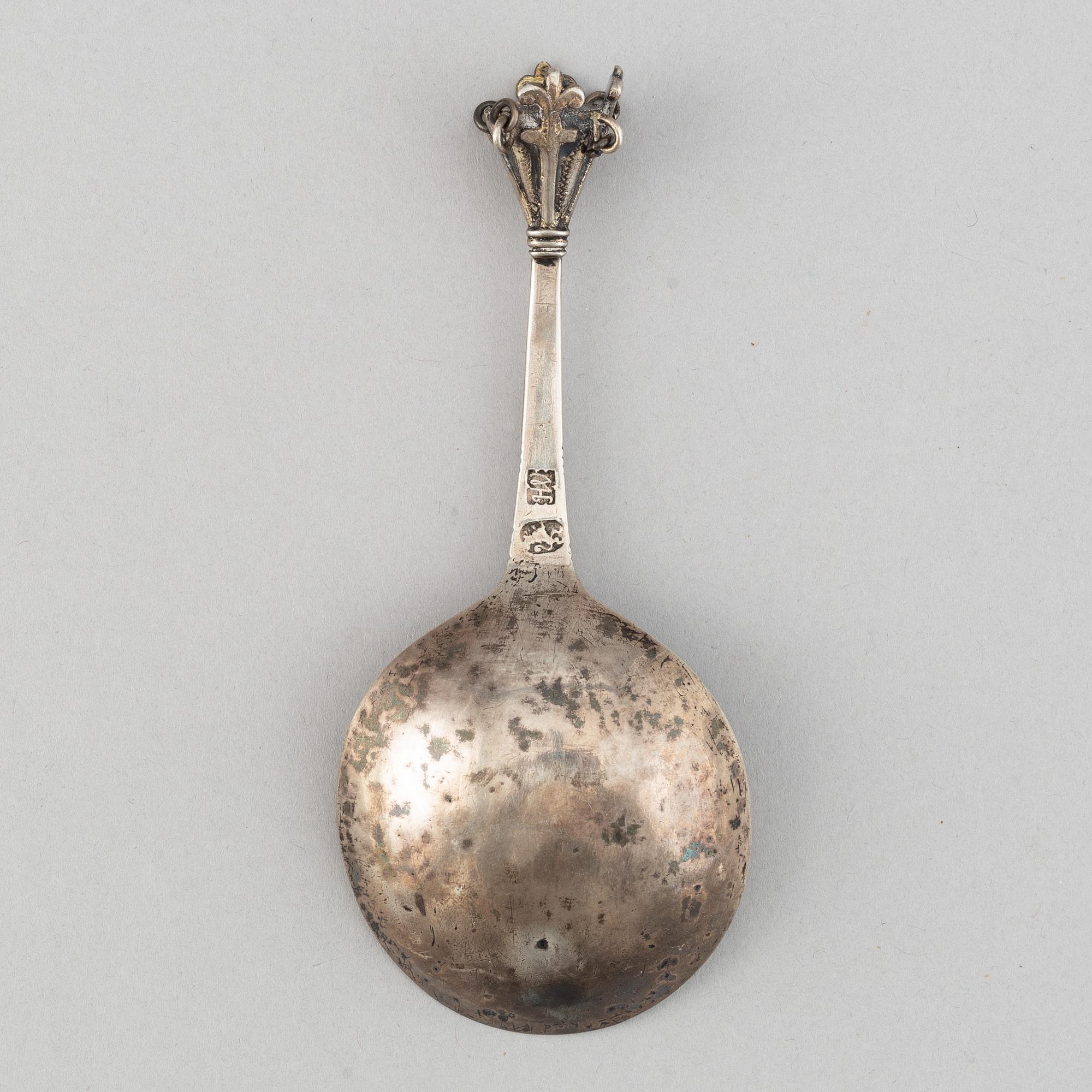 A Swedish silver spoon, mark of Hans Wiggman, Kalmar (1712-61).