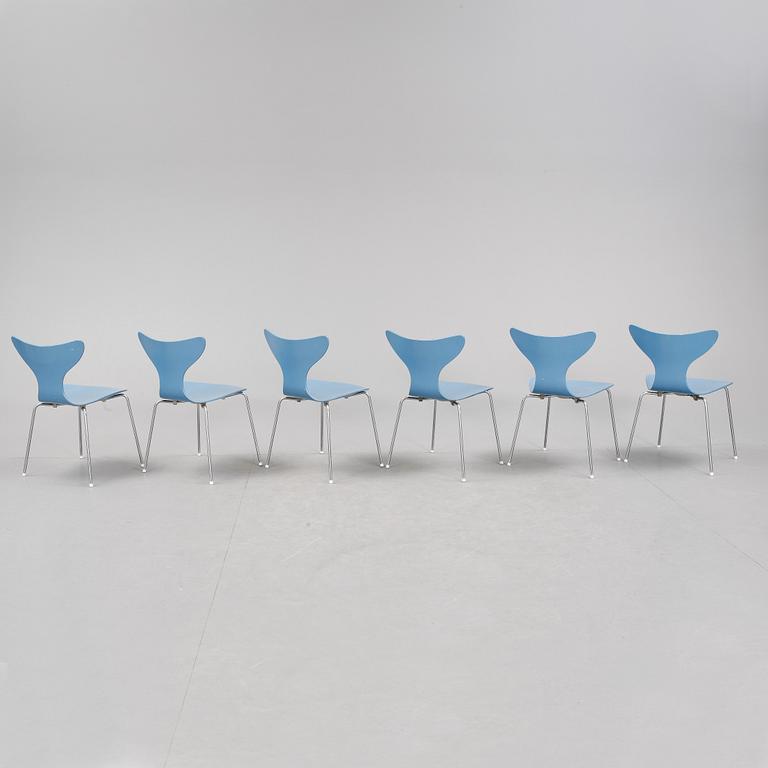 STOLAR, 6 stycken, "Liljan", Arne Jacobsen, 1970-tal.
