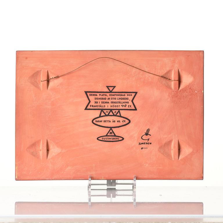 Stig Lindberg, Stig Lindberg, a faience wall plaque, Gustavsberg Studio 1962, ed 29/40.