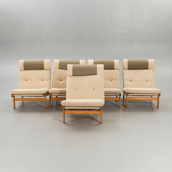 A set of five pine 1970:s easy chairs by Bernt Pedersen 'Kludestol', Denmark.