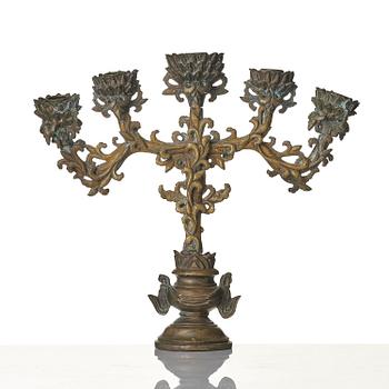 Offerställ, delvis kallförgylld brons, Qingdynastin, 1800-tal.