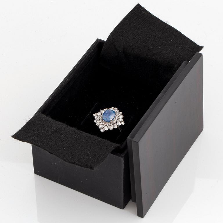 A platinum ring set with a faceted Kashmir sapphire 2.52 cts.