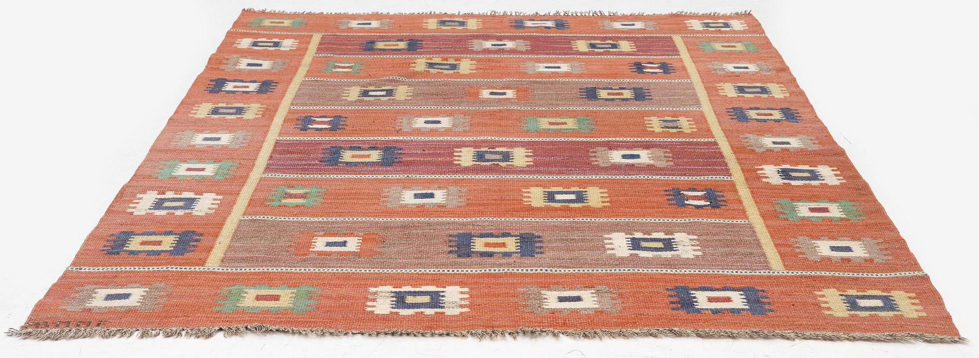 Märta Måås-Fjetterström, a carpet, 'Röd grön äng', flat weave, c. 242 x 177 cm, signed AB MMF.