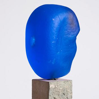 Bertil Vallien, a unique cast glass sculpture, head on stand, Kosta Boda, Sweden.