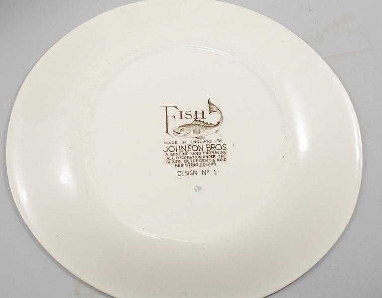 FISKTALLRIKAR, 13 st, flintgods, "Fish", Johnson Bros, England, 1900-talets andra hälft.