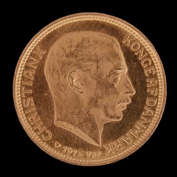 GULDMYNT, 20 kroner, Danmark 1913. Vikt ca 8,5 gram.