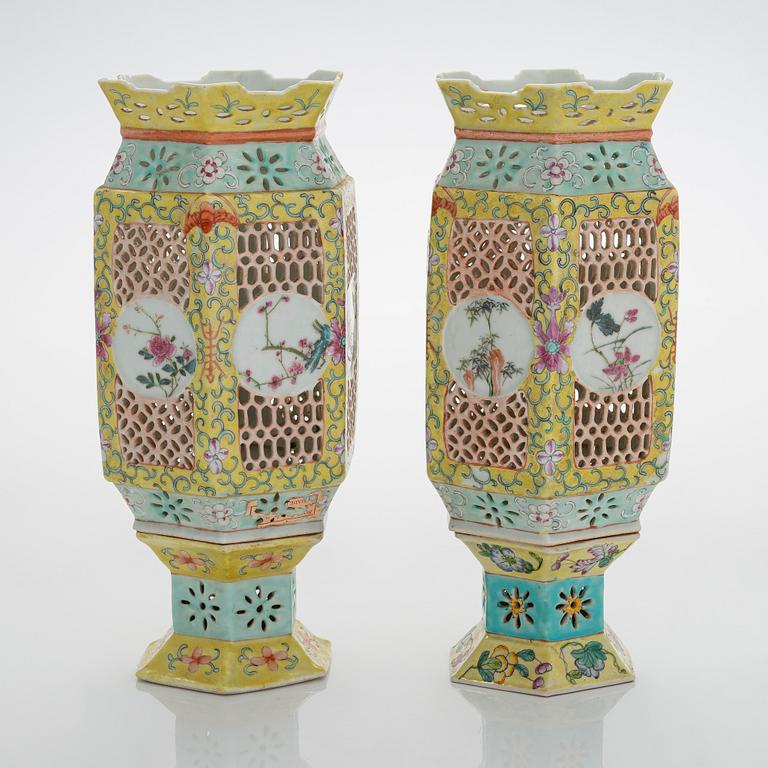 Two Chinese mid-20th-century porcelain lanterns.