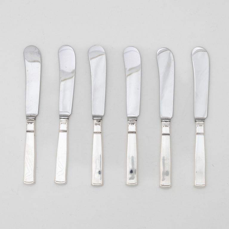 Jacob Ängman, a set of six silver butter knives, 'Rosenholm', GAB, Stockholm 1950s.