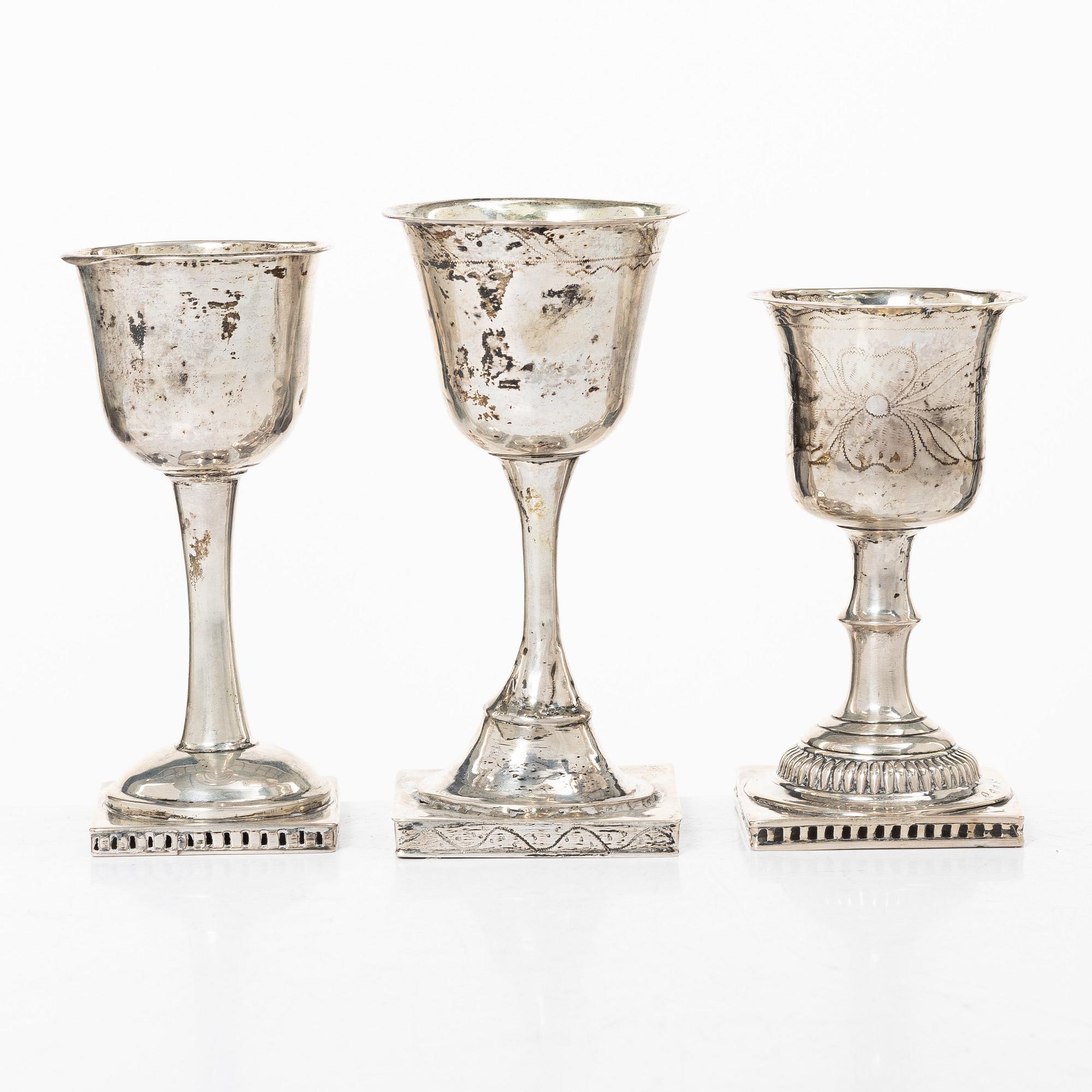 Three Swedish silver cups, 19th century.