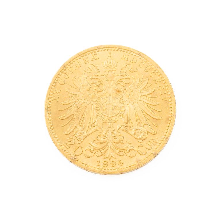 Guldmynt, Österrike-Ungern, 20 Corona, 1894.