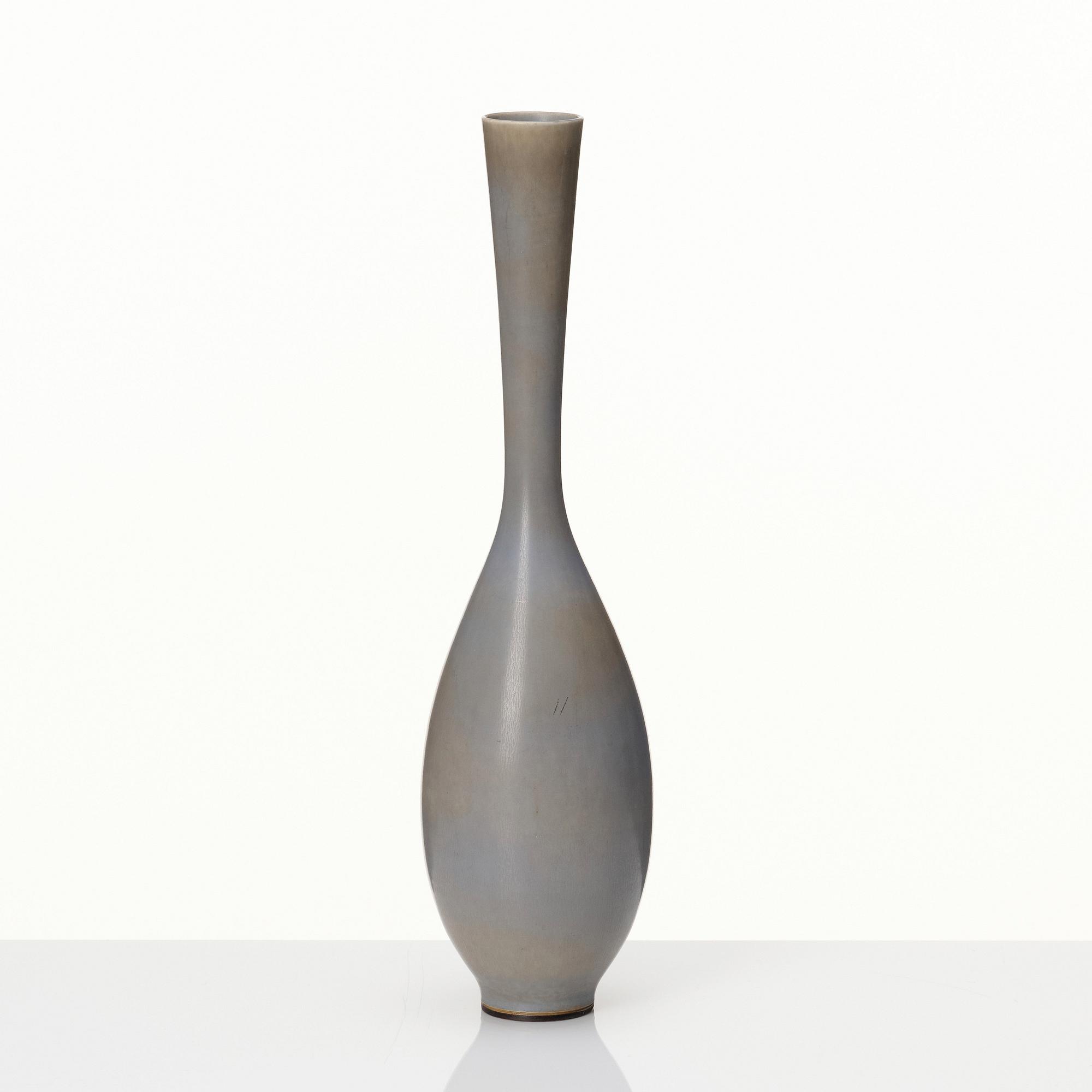 Berndt Friberg, a pale blue and beige 'rabbit's' fur glazed stoneware vase, Gustavsberg Studio 1956.
