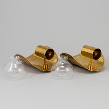 A pair of brass wall sconces from Odel Messing, Norway, second half of the 20th century.