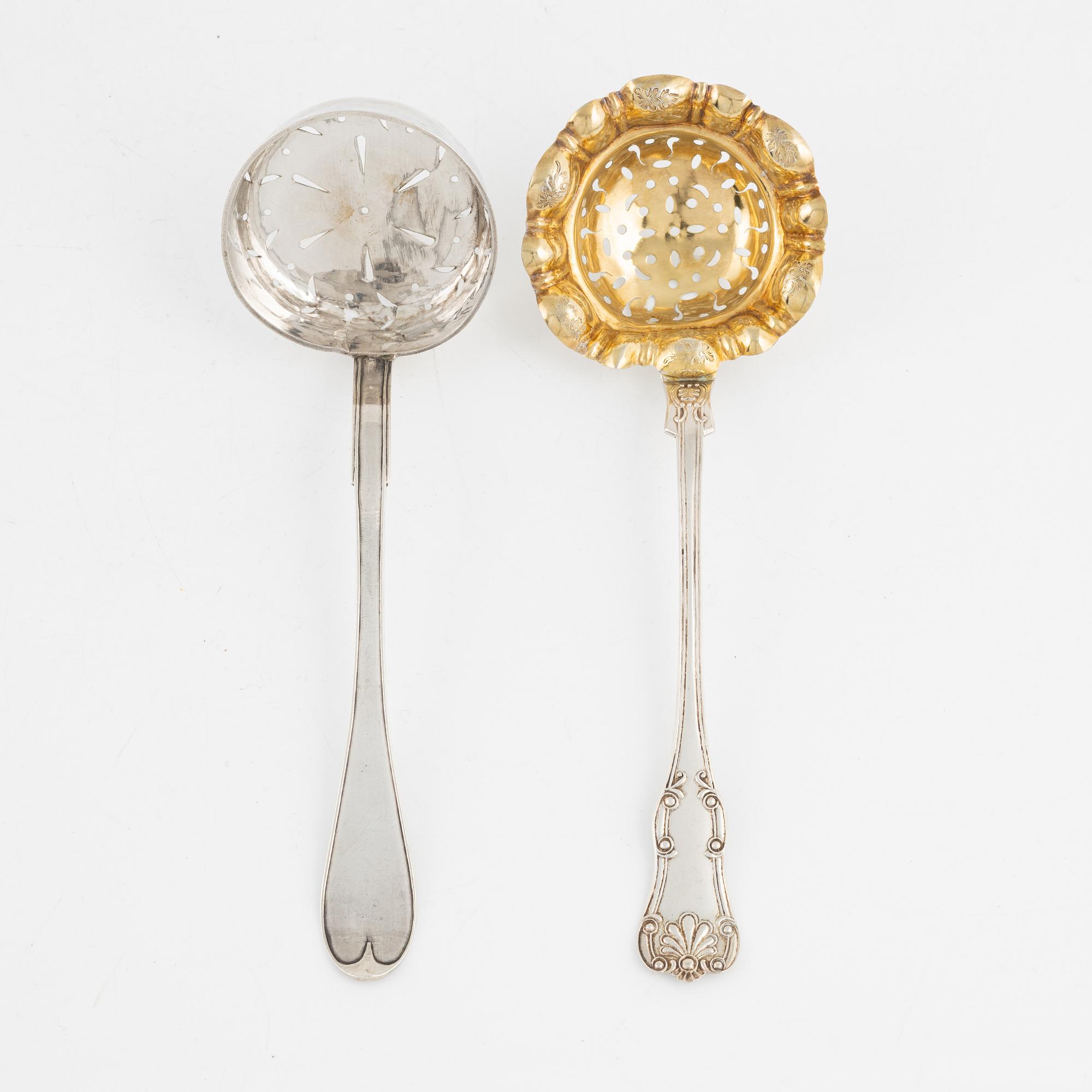 Two Swedish Silver Sprinkle Spoons, 19th century.