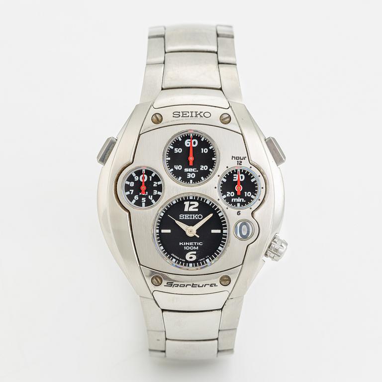 Seiko, Sportura, Kinetic, chronograph, wristwatch, 41 mm.