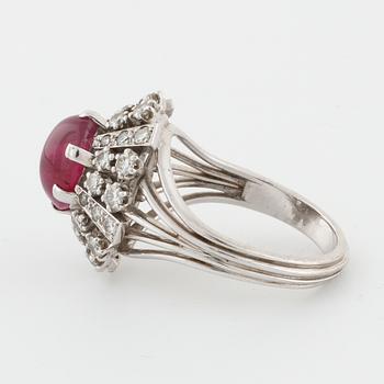 A star ruby and brilliant cut diamond ring by WA Bolin, Stockholm, 1971.