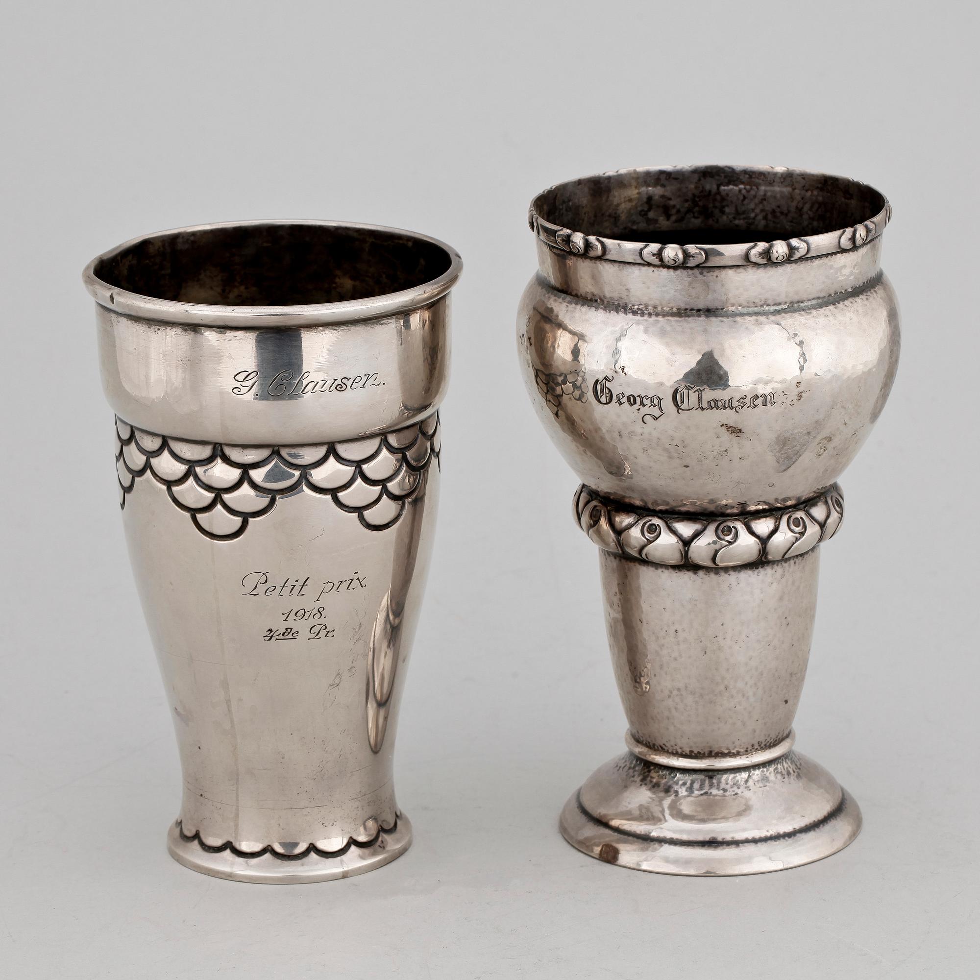 POKALER, 2 st, silver, Danmark 1900-talets första hälft.