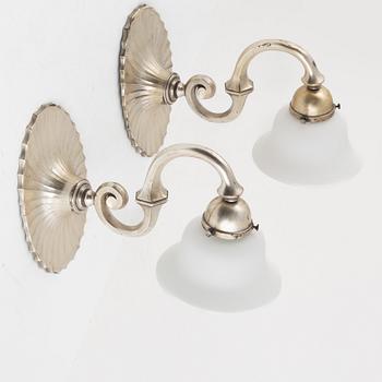 A pair of silver-plate wall lamps, C.G. Hallberg, 1920's.