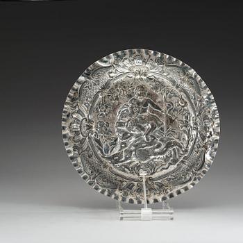 An 18th century silver basin, marks possibly Spain 1759.