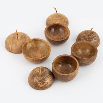 Magnus Ek, a set of four oak and ash wood appetizer bowls with lids for Oaxen Krog.