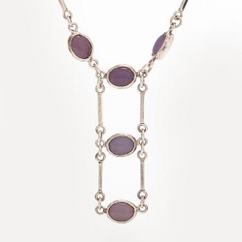Ru Runeberg, necklace, silver, cabochon cut rose quartz.