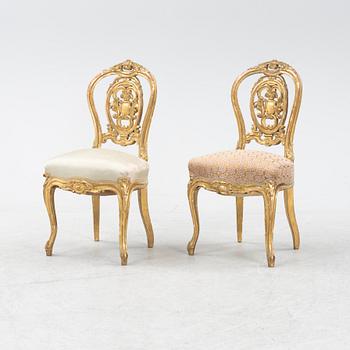 A pair of gesso and giltwood rococo-revival chairs, later part of the 19th Century.