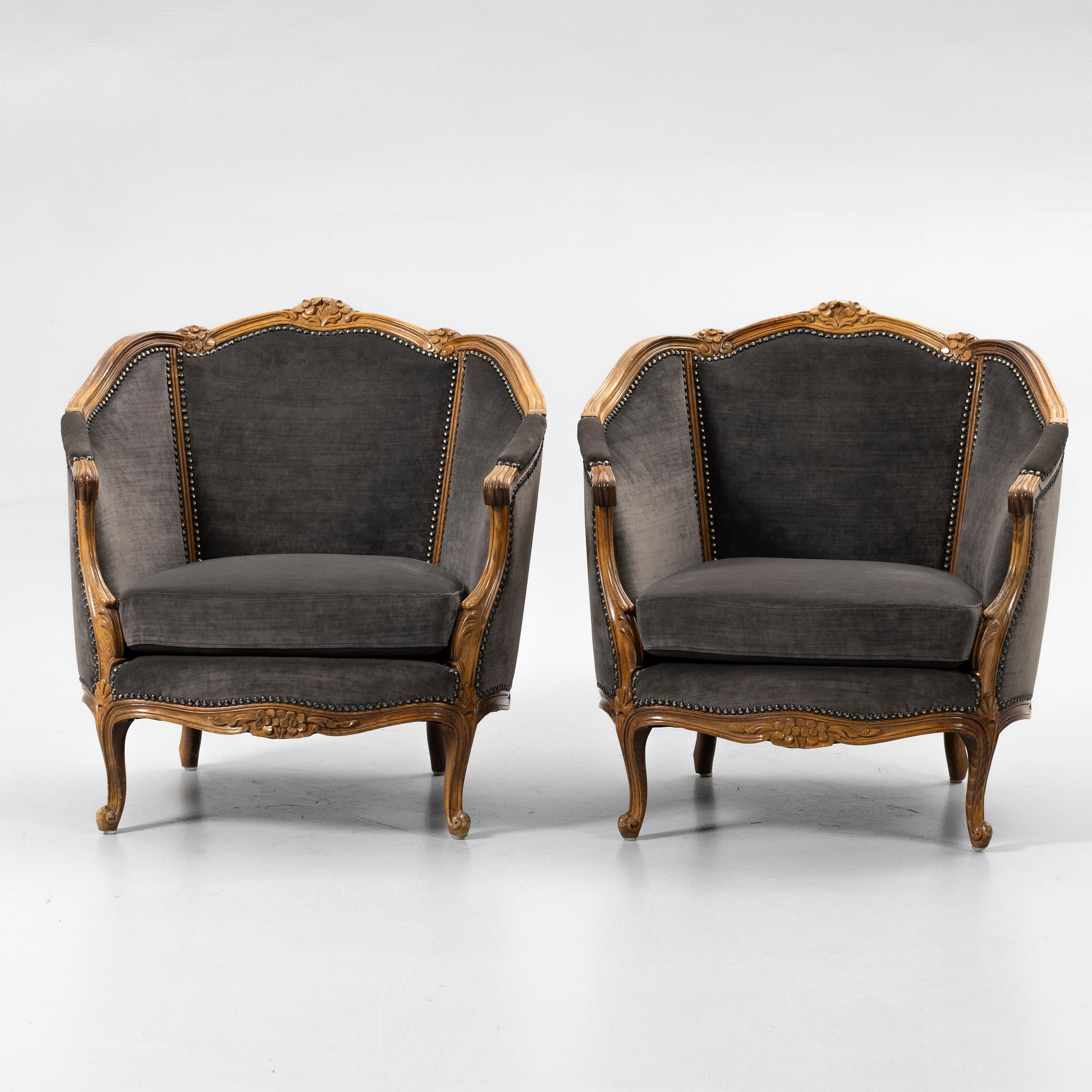 Armchairs, a pair, Rococo style, 20th century.