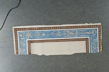 Fourteen pieces of late Gustavian wall covers of painted canvas.