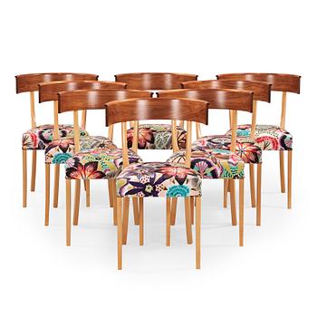 355. Josef Frank, A set of eight walnut and beech chairs, Svenskt Tenn, model 300.