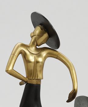 A Hagenauer sculpture of a dancing lady in sculptured wood and patinated bronze, Vienna 1920's-30's.