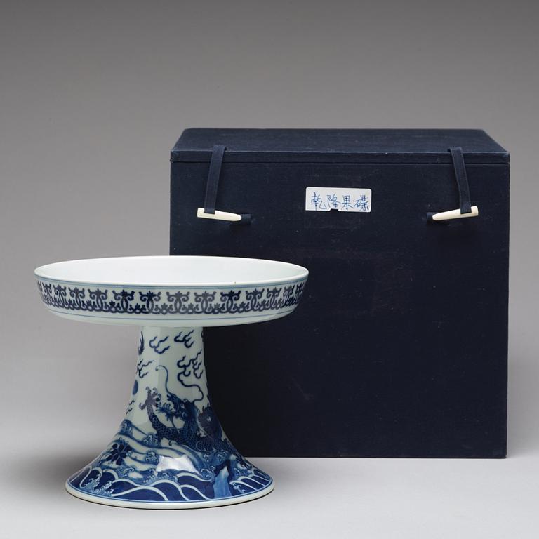 A blue and white Tazza, Qing dynasty with Qianlong mark.