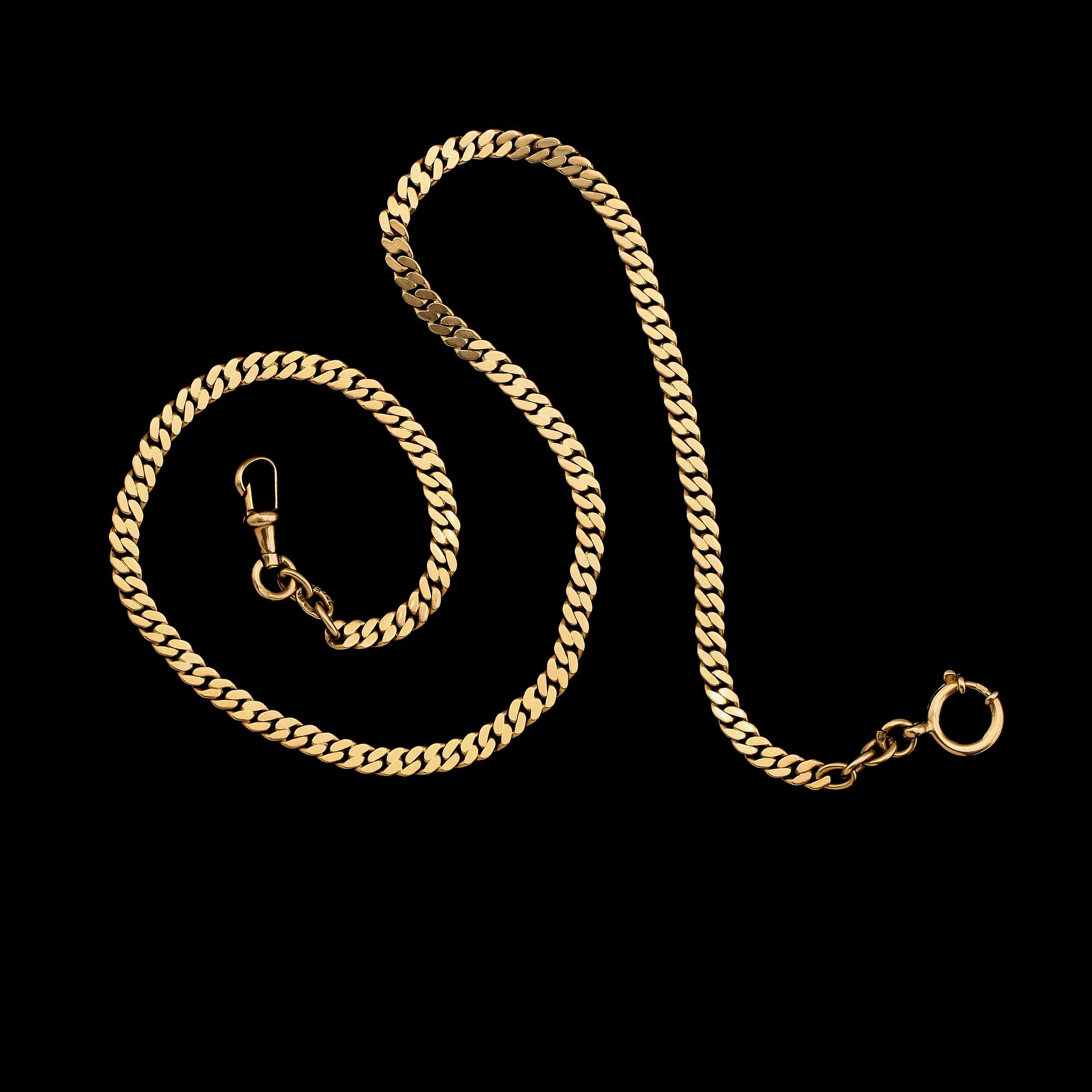 KLOCKKEDJA, 18K guld, svenska stämplar, 1931. Total vikt ca 20 g.