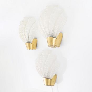 Vägglampor, 3 st, "coquille", ASEA belysning 1940-tal.