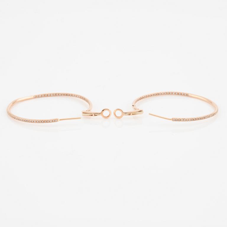 Earrings, hoop style, 14K rose gold with brilliant-cut diamonds.