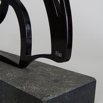 CARL FREDRIK REUTERSWÄRD, culpture, black painted steel on base of stone, signed CFR and numbered 2/50.