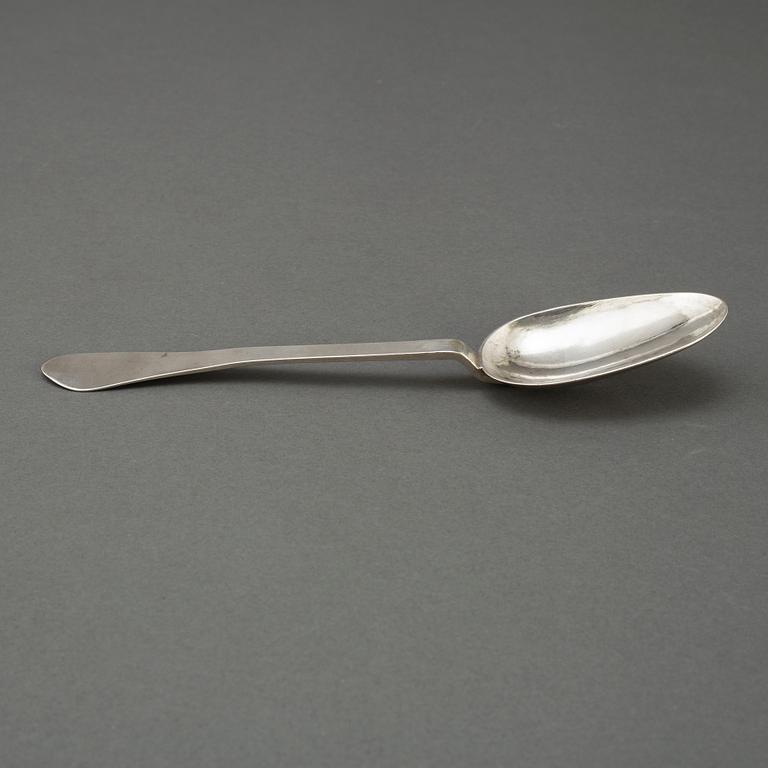 A silver rat tail spoon, possibly Oberphalen,  Estonia 18th century, unidentified makers mark.