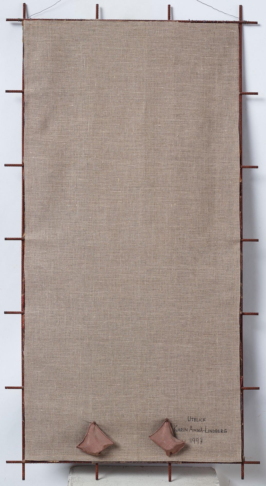 konstverk, "Utblick", blandteknik, ca 97 x 51 cm, på baksidan signerad och daterad 1997.