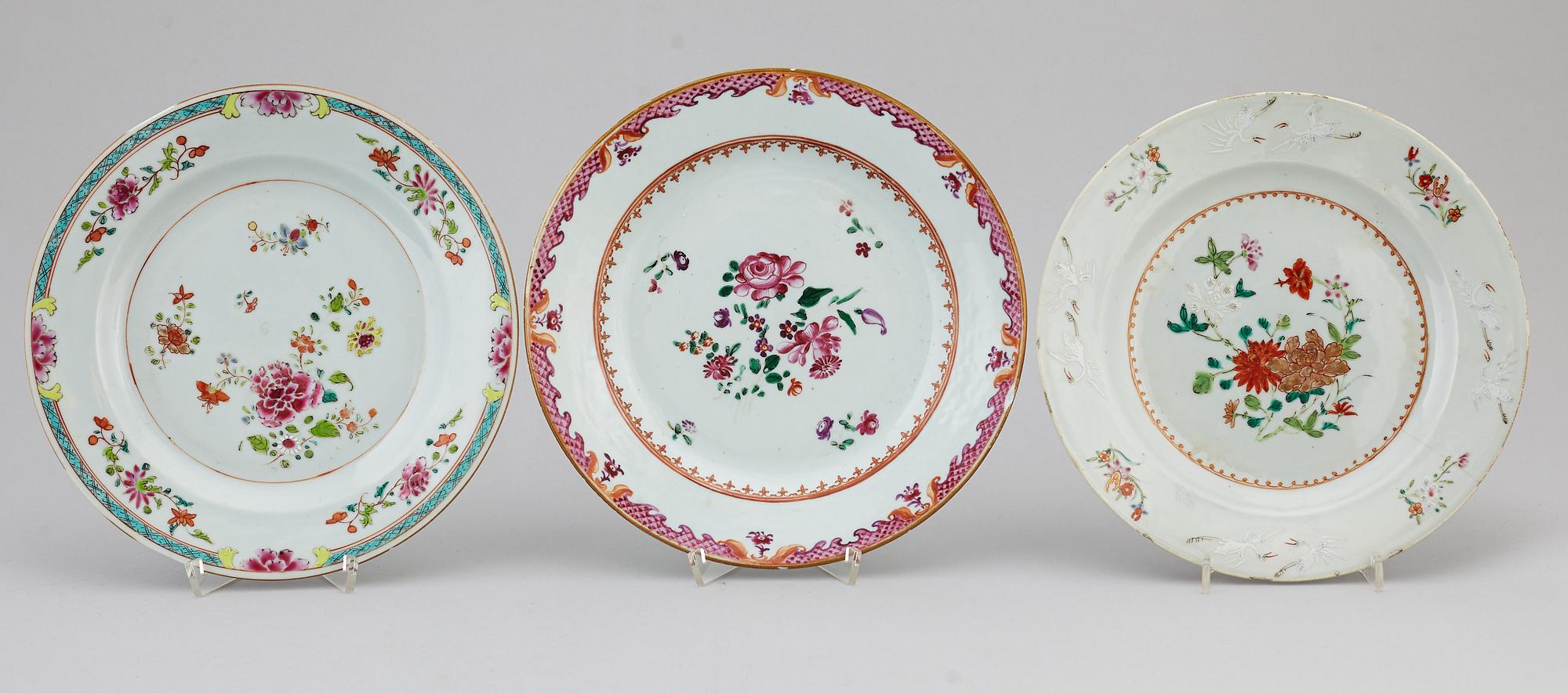 A group of 11 famille rose plates, Qing dynasty, Qianlong (1736-95).