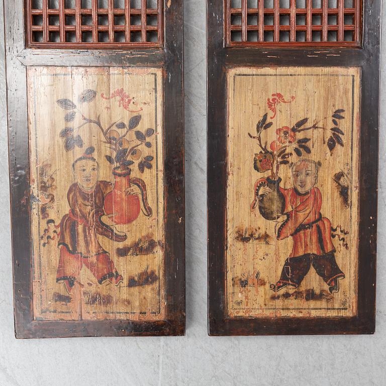 Väggpaneler, 2 st, Kina, tidigt 1900-tal.