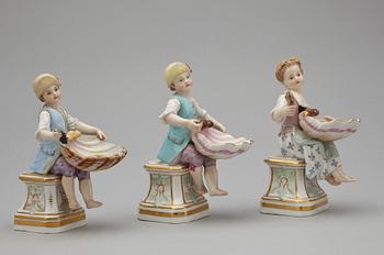 FIGURINER, 3st, porslin, Meissen, 1800/1900-tal.