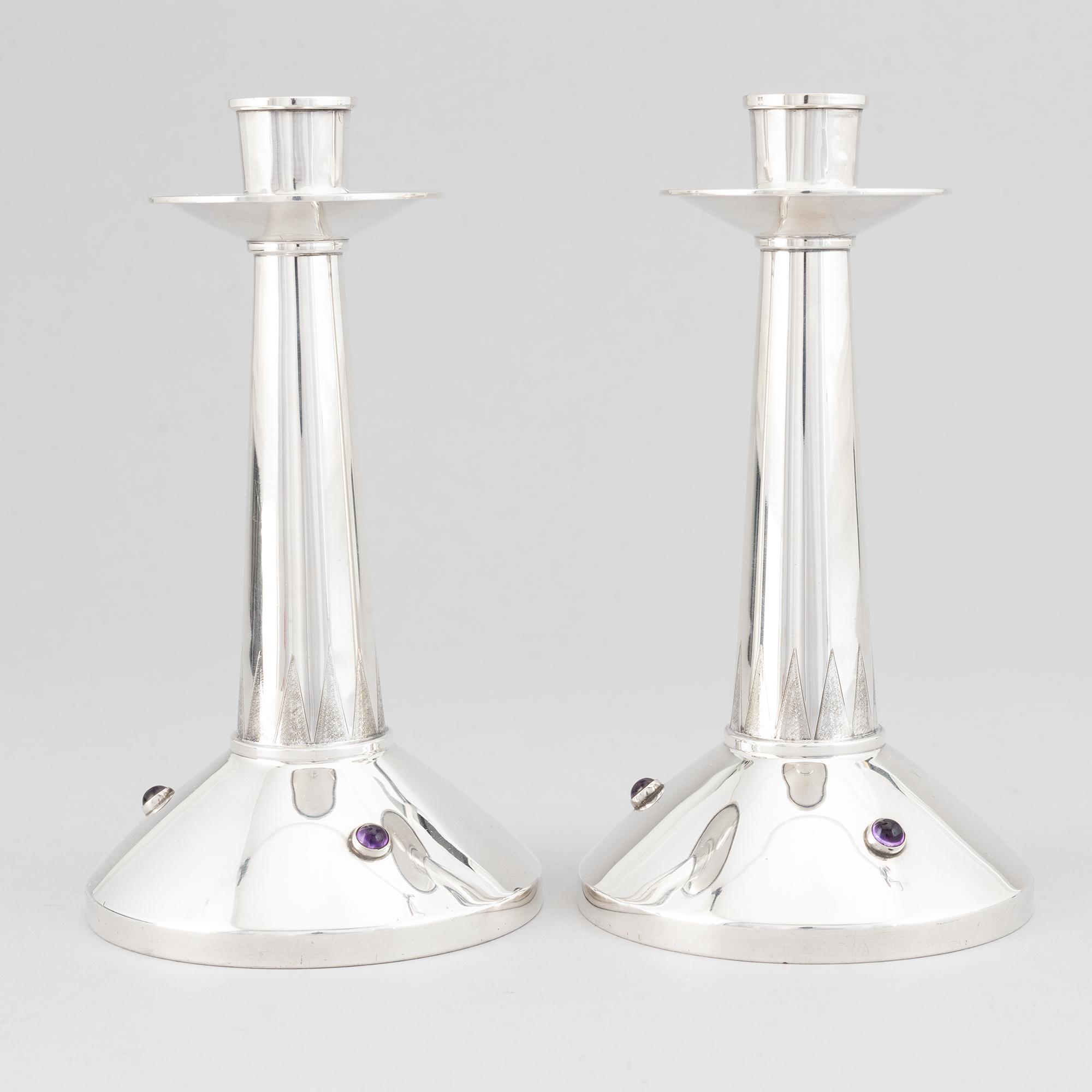 A pair of swedish silver candlesticks, TESI, Göteborg 1957.