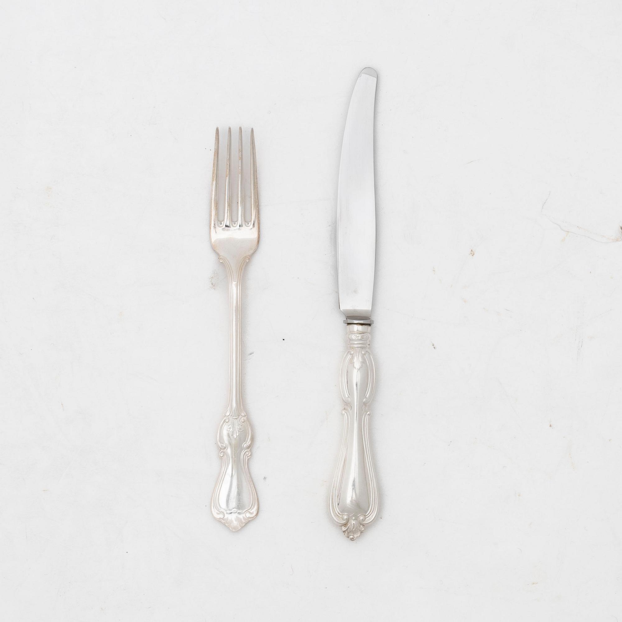 Sandwich cutlery, silver, model "Olga", GAB, Stockholm and Eskilstuna, some 1967 (20 pieces).