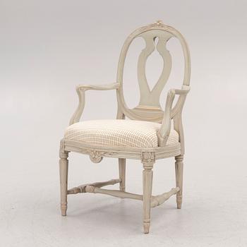 A Gustavian open armchair, Stockholm, late 18th century.