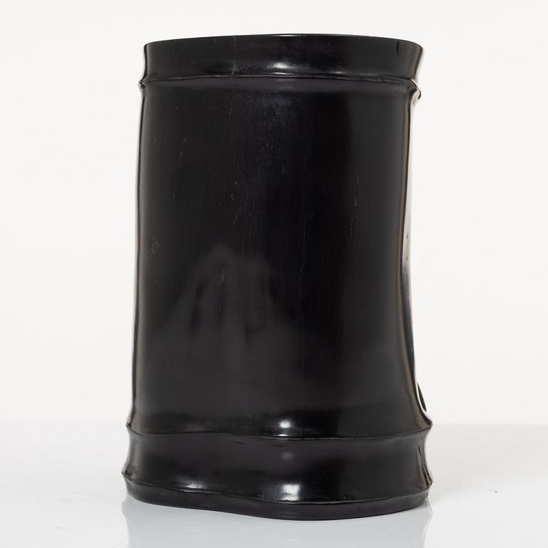 A hardwood bamboo shaped brushpot with a sceptre, China, 20th century.