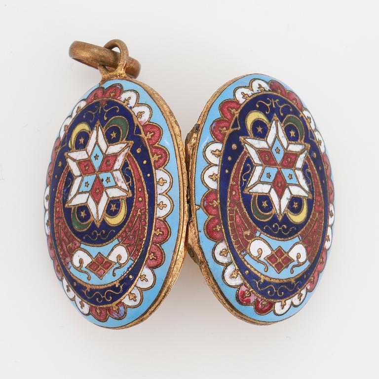 A locket, yellow metal and enamel, most likely Russia.