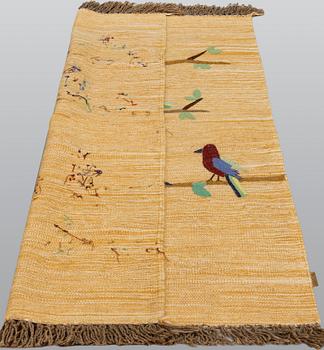 A rug, embroided flat weave, ca 150 x 104 cm.